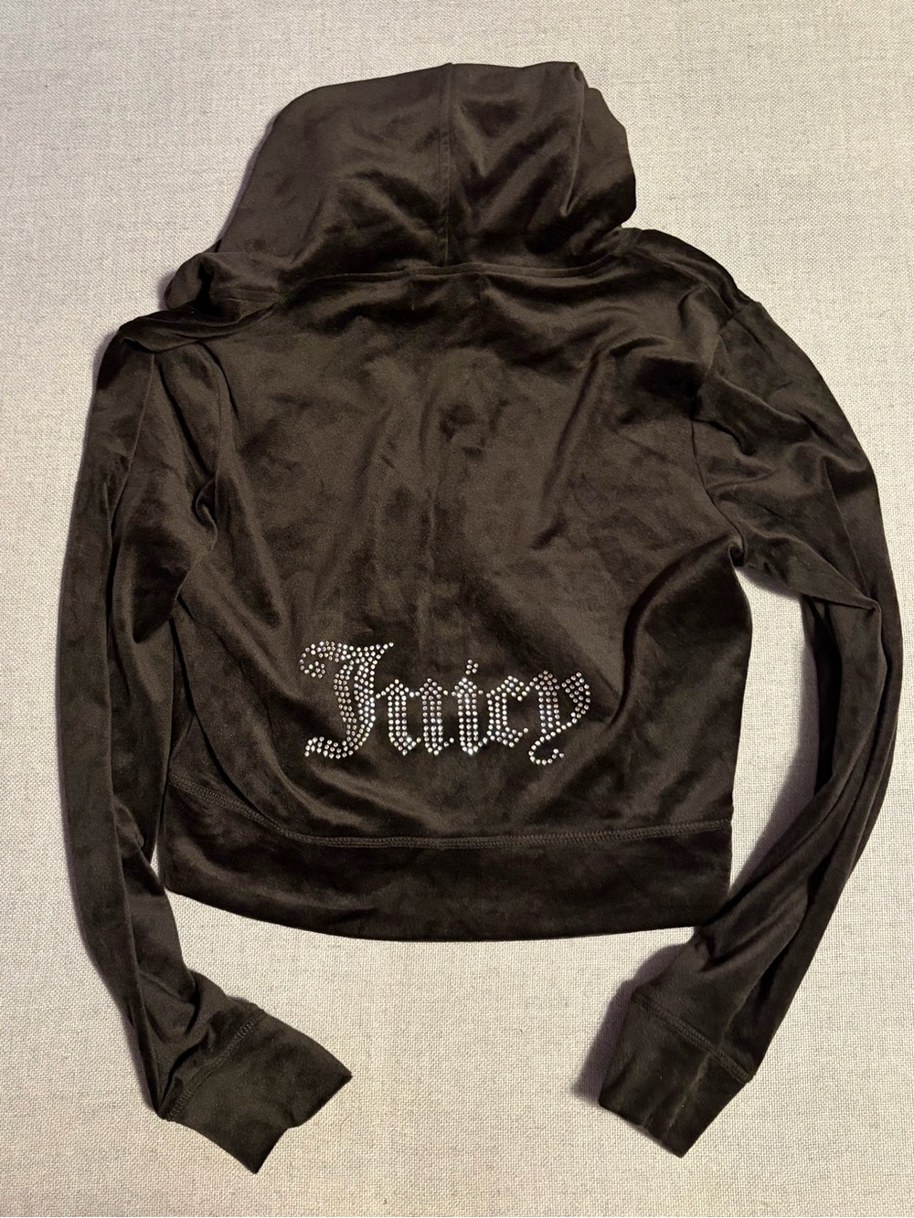 Juicy Couture Black Velour Rhinestone Logo Bomber Jacket